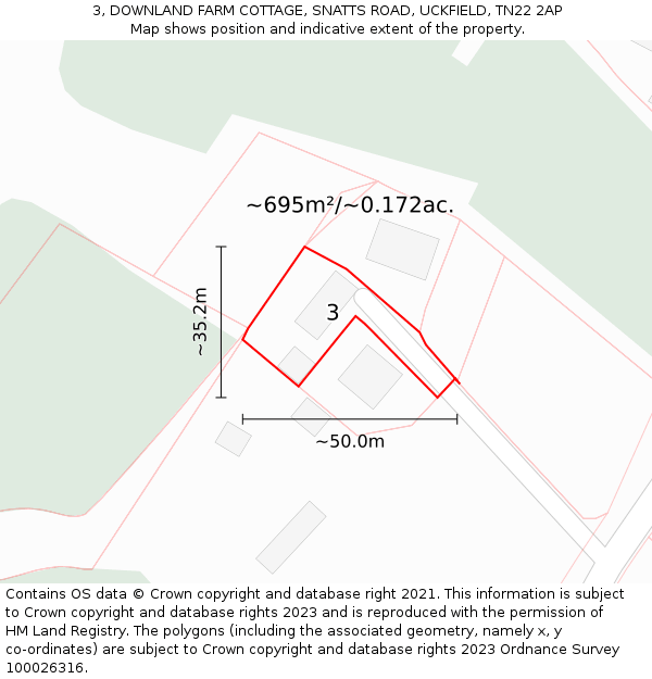 3, DOWNLAND FARM COTTAGE, SNATTS ROAD, UCKFIELD, TN22 2AP: Plot and title map