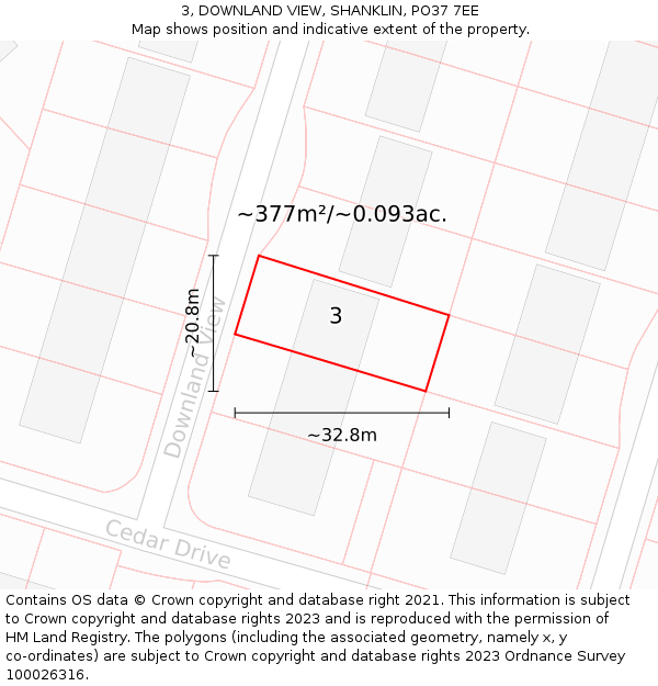3, DOWNLAND VIEW, SHANKLIN, PO37 7EE: Plot and title map