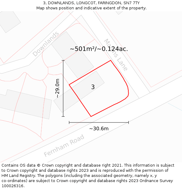 3, DOWNLANDS, LONGCOT, FARINGDON, SN7 7TY: Plot and title map