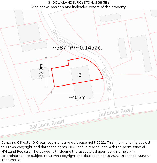 3, DOWNLANDS, ROYSTON, SG8 5BY: Plot and title map