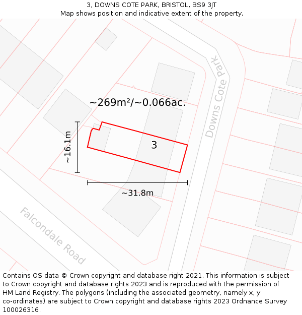 3, DOWNS COTE PARK, BRISTOL, BS9 3JT: Plot and title map