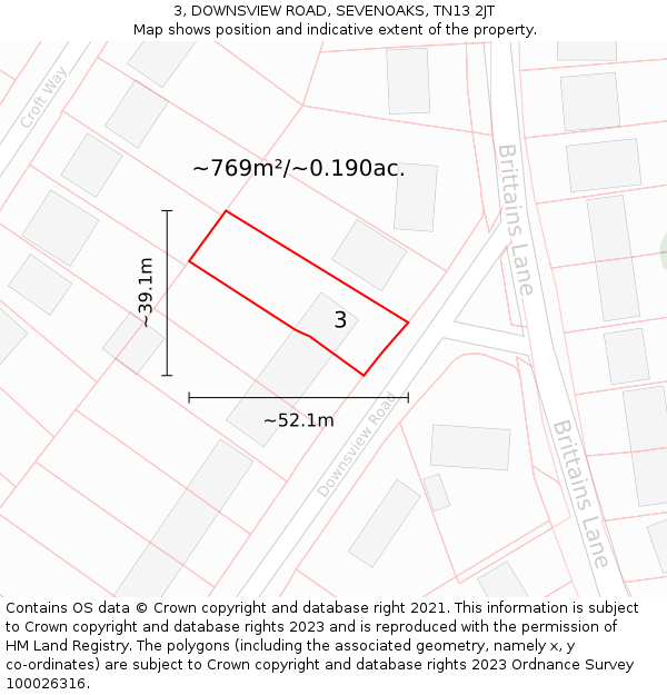 3, DOWNSVIEW ROAD, SEVENOAKS, TN13 2JT: Plot and title map