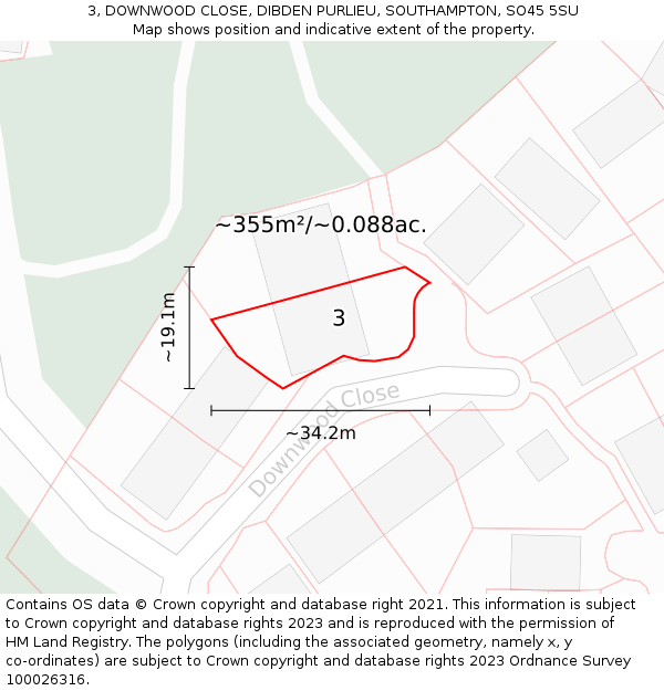 3, DOWNWOOD CLOSE, DIBDEN PURLIEU, SOUTHAMPTON, SO45 5SU: Plot and title map