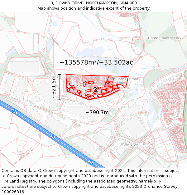 3, DOWNY DRIVE, NORTHAMPTON, NN4 9FB: Plot and title map