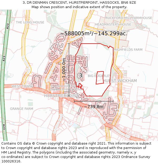 3, DR DENMAN CRESCENT, HURSTPIERPOINT, HASSOCKS, BN6 9ZE: Plot and title map