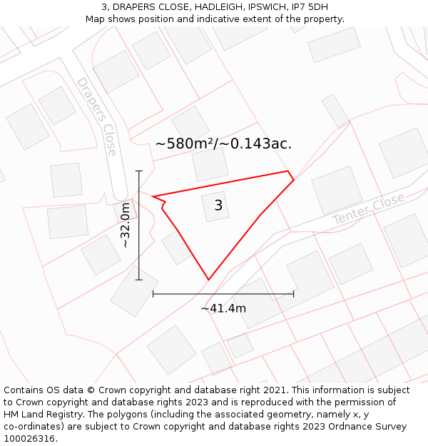3, DRAPERS CLOSE, HADLEIGH, IPSWICH, IP7 5DH: Plot and title map