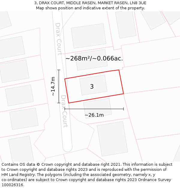 3, DRAX COURT, MIDDLE RASEN, MARKET RASEN, LN8 3UE: Plot and title map