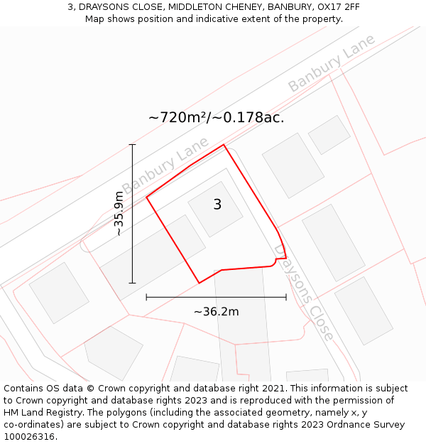 3, DRAYSONS CLOSE, MIDDLETON CHENEY, BANBURY, OX17 2FF: Plot and title map