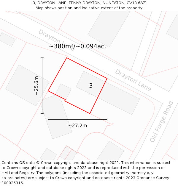 3, DRAYTON LANE, FENNY DRAYTON, NUNEATON, CV13 6AZ: Plot and title map
