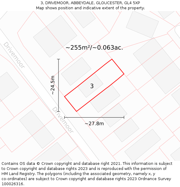 3, DRIVEMOOR, ABBEYDALE, GLOUCESTER, GL4 5XP: Plot and title map