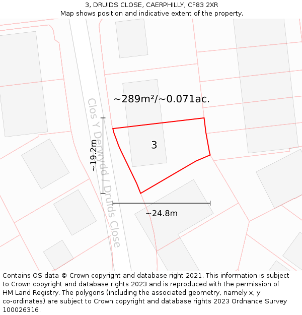 3, DRUIDS CLOSE, CAERPHILLY, CF83 2XR: Plot and title map