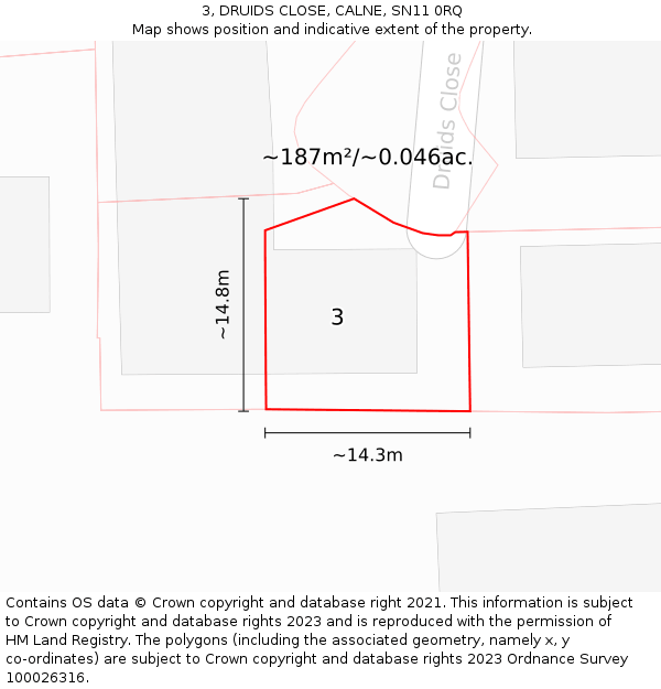 3, DRUIDS CLOSE, CALNE, SN11 0RQ: Plot and title map