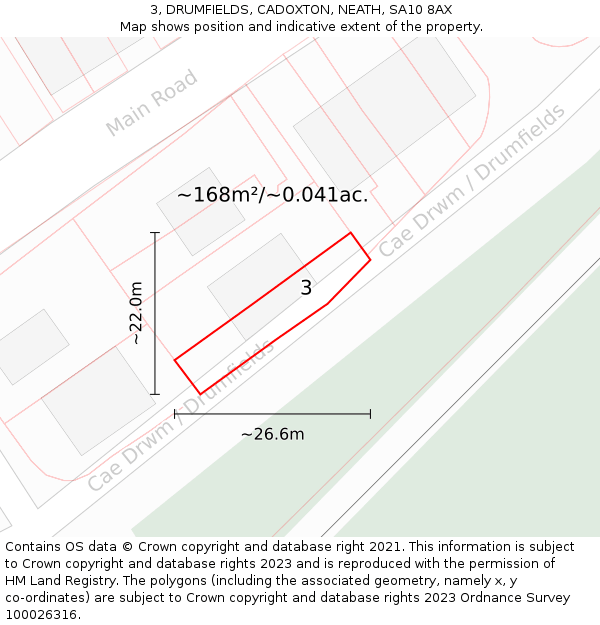3, DRUMFIELDS, CADOXTON, NEATH, SA10 8AX: Plot and title map