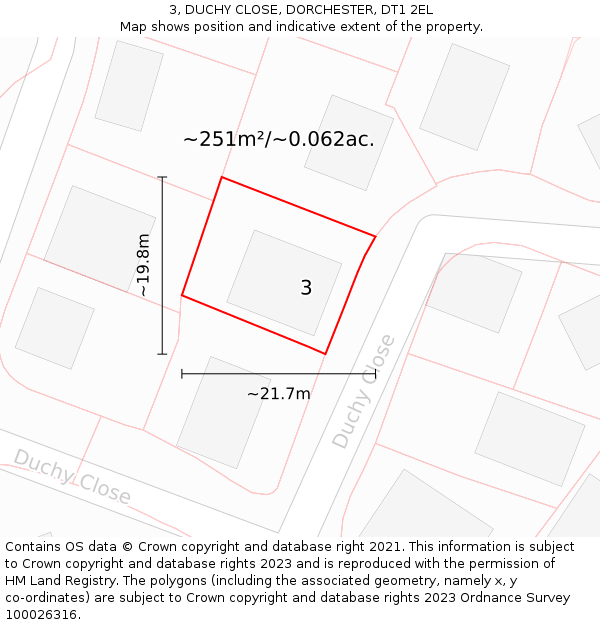 3, DUCHY CLOSE, DORCHESTER, DT1 2EL: Plot and title map