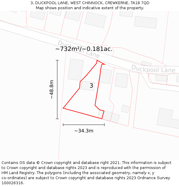 3, DUCKPOOL LANE, WEST CHINNOCK, CREWKERNE, TA18 7QD: Plot and title map