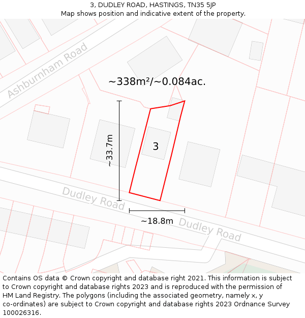3, DUDLEY ROAD, HASTINGS, TN35 5JP: Plot and title map