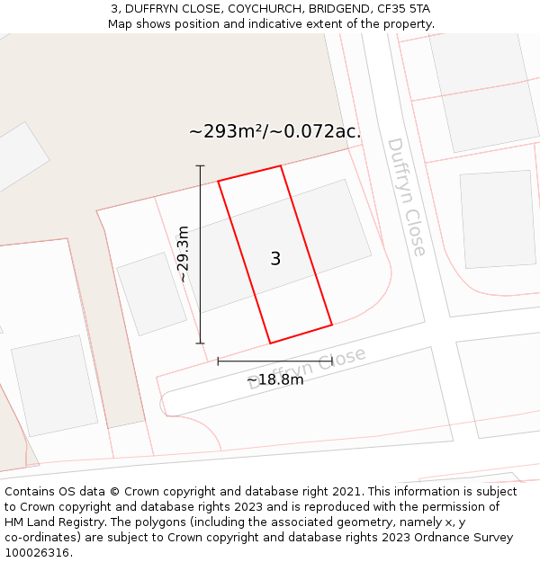 3, DUFFRYN CLOSE, COYCHURCH, BRIDGEND, CF35 5TA: Plot and title map