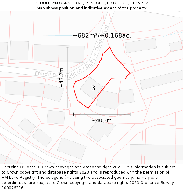 3, DUFFRYN OAKS DRIVE, PENCOED, BRIDGEND, CF35 6LZ: Plot and title map
