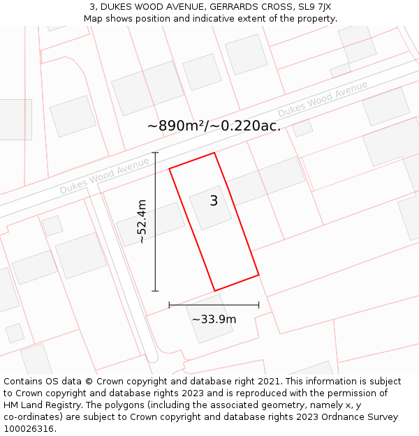 3, DUKES WOOD AVENUE, GERRARDS CROSS, SL9 7JX: Plot and title map