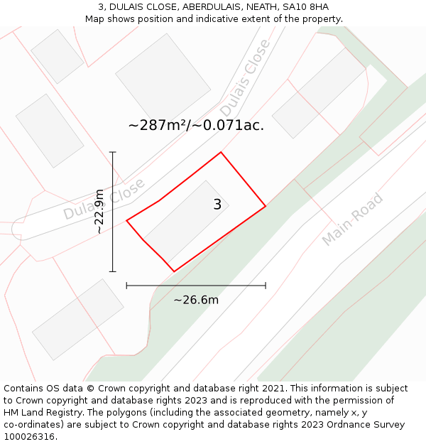 3, DULAIS CLOSE, ABERDULAIS, NEATH, SA10 8HA: Plot and title map