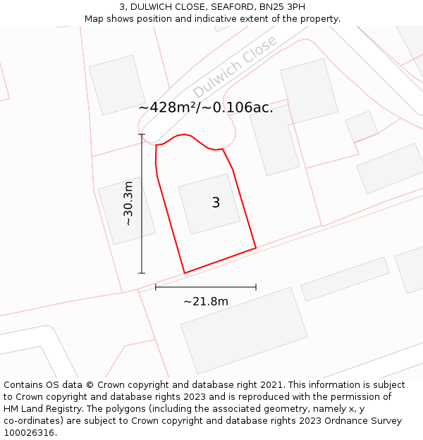 3, DULWICH CLOSE, SEAFORD, BN25 3PH: Plot and title map