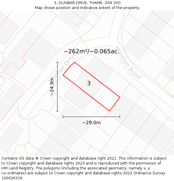 3, DUNBAR DRIVE, THAME, OX9 3YD: Plot and title map