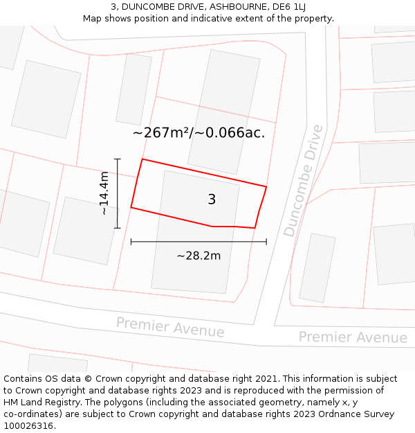 3, DUNCOMBE DRIVE, ASHBOURNE, DE6 1LJ: Plot and title map