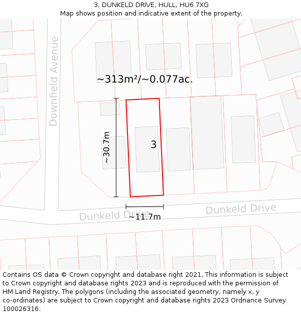 3, DUNKELD DRIVE, HULL, HU6 7XG: Plot and title map