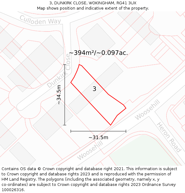 3, DUNKIRK CLOSE, WOKINGHAM, RG41 3UX: Plot and title map