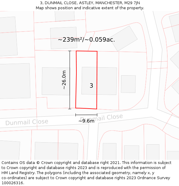 3, DUNMAIL CLOSE, ASTLEY, MANCHESTER, M29 7JN: Plot and title map