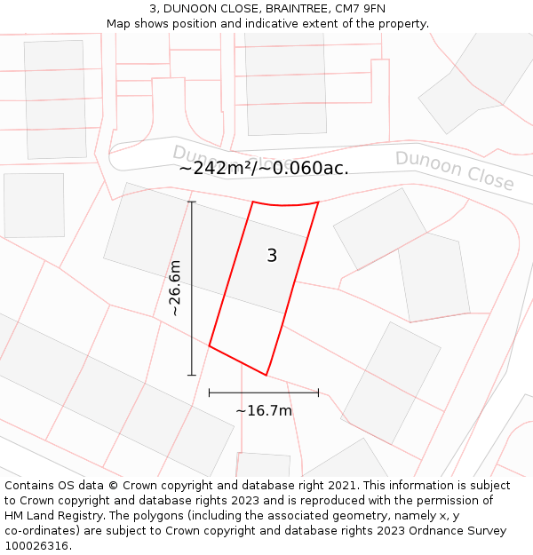 3, DUNOON CLOSE, BRAINTREE, CM7 9FN: Plot and title map