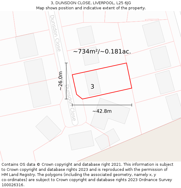 3, DUNSDON CLOSE, LIVERPOOL, L25 6JG: Plot and title map