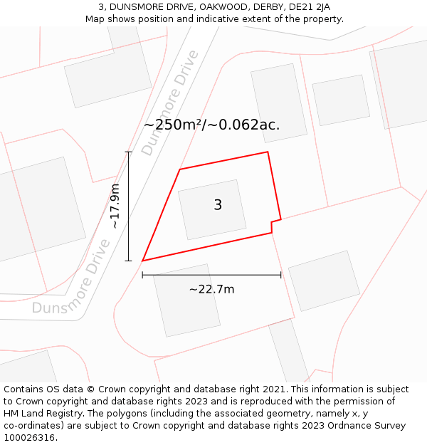 3, DUNSMORE DRIVE, OAKWOOD, DERBY, DE21 2JA: Plot and title map