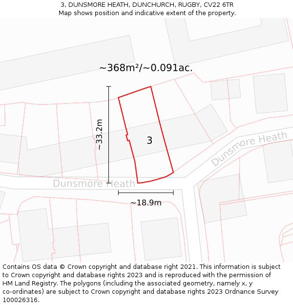 3, DUNSMORE HEATH, DUNCHURCH, RUGBY, CV22 6TR: Plot and title map