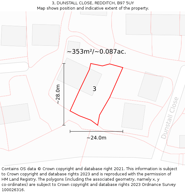 3, DUNSTALL CLOSE, REDDITCH, B97 5UY: Plot and title map