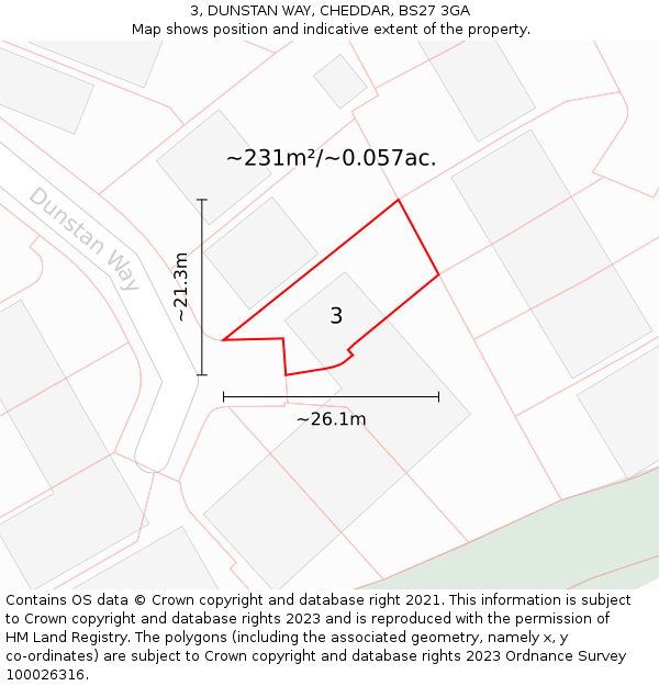 3, DUNSTAN WAY, CHEDDAR, BS27 3GA: Plot and title map