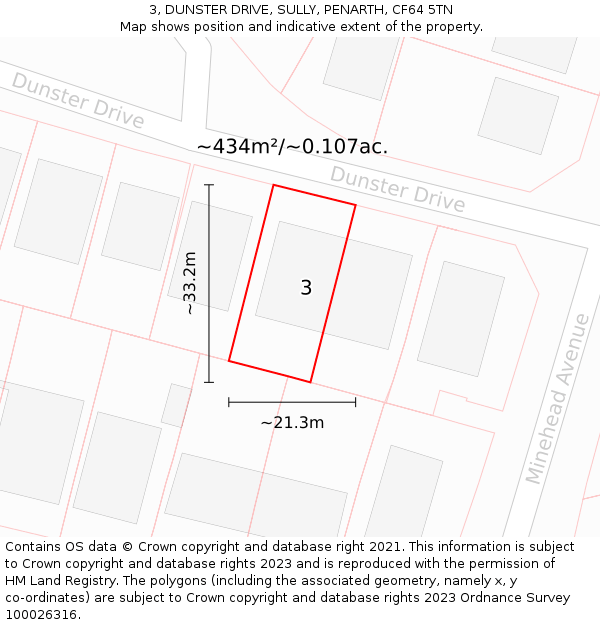 3, DUNSTER DRIVE, SULLY, PENARTH, CF64 5TN: Plot and title map