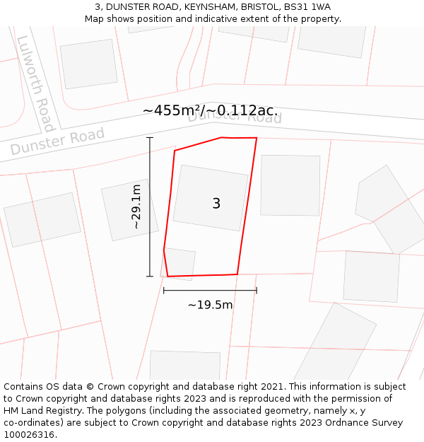 3, DUNSTER ROAD, KEYNSHAM, BRISTOL, BS31 1WA: Plot and title map