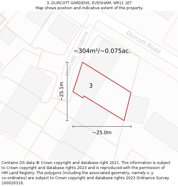 3, DURCOTT GARDENS, EVESHAM, WR11 1ET: Plot and title map