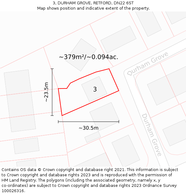 3, DURHAM GROVE, RETFORD, DN22 6ST: Plot and title map