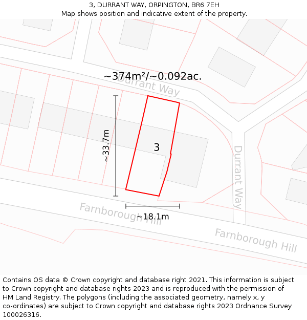 3, DURRANT WAY, ORPINGTON, BR6 7EH: Plot and title map