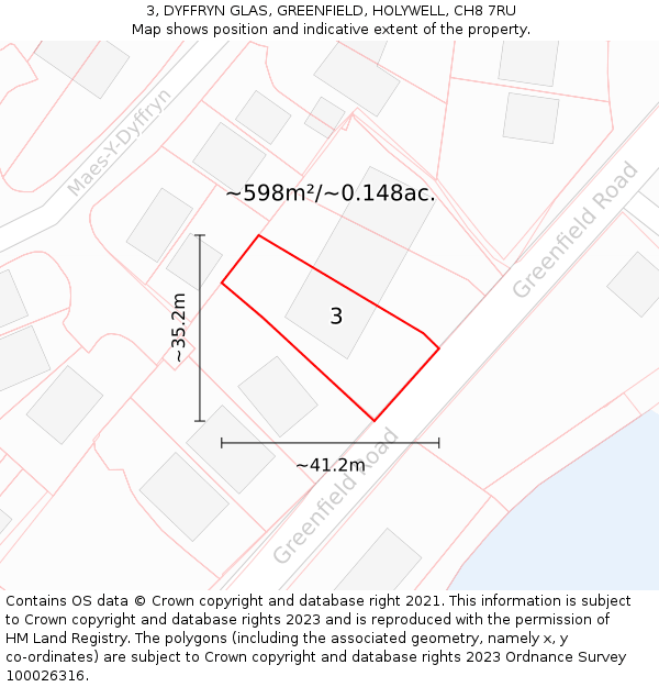 3, DYFFRYN GLAS, GREENFIELD, HOLYWELL, CH8 7RU: Plot and title map