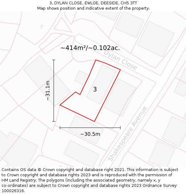 3, DYLAN CLOSE, EWLOE, DEESIDE, CH5 3TT: Plot and title map