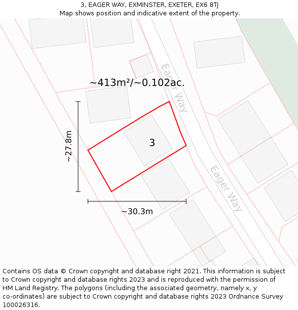 3, EAGER WAY, EXMINSTER, EXETER, EX6 8TJ: Plot and title map