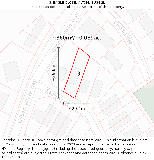 3, EAGLE CLOSE, ALTON, GU34 2LJ: Plot and title map