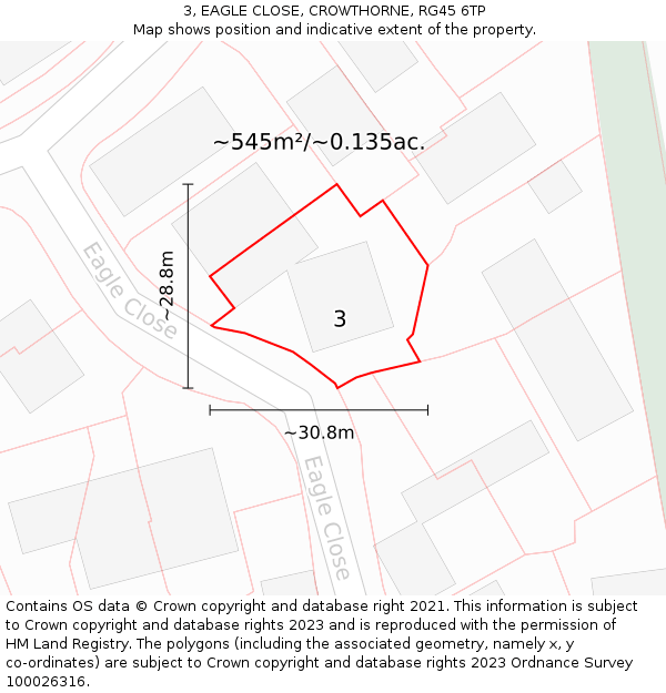 3, EAGLE CLOSE, CROWTHORNE, RG45 6TP: Plot and title map