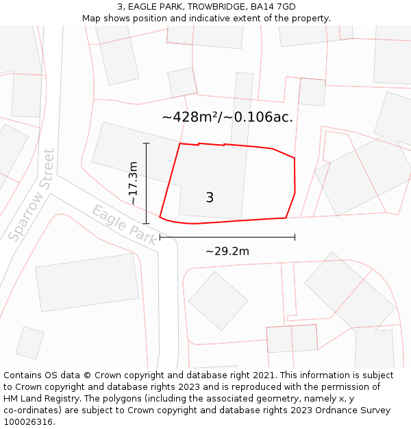 3, EAGLE PARK, TROWBRIDGE, BA14 7GD: Plot and title map