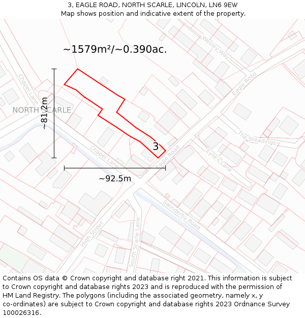 3, EAGLE ROAD, NORTH SCARLE, LINCOLN, LN6 9EW: Plot and title map