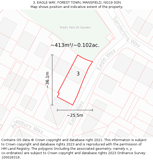 3, EAGLE WAY, FOREST TOWN, MANSFIELD, NG19 0GN: Plot and title map