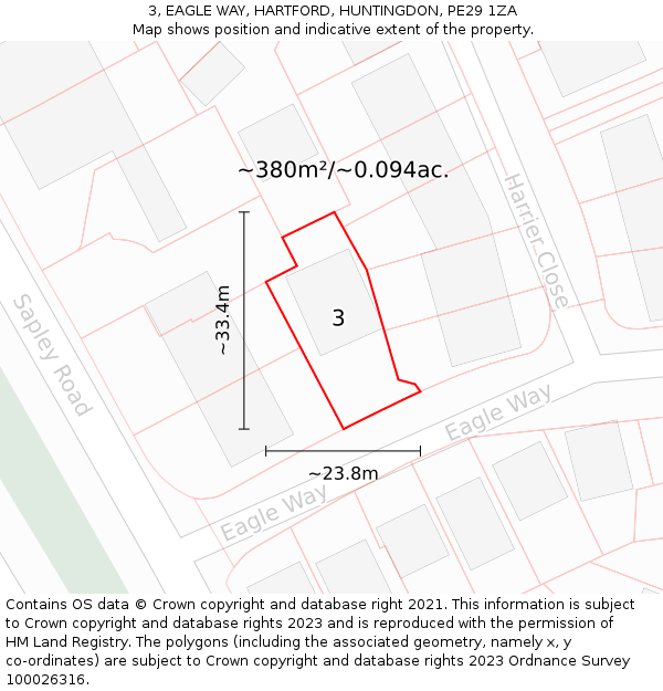 3, EAGLE WAY, HARTFORD, HUNTINGDON, PE29 1ZA: Plot and title map